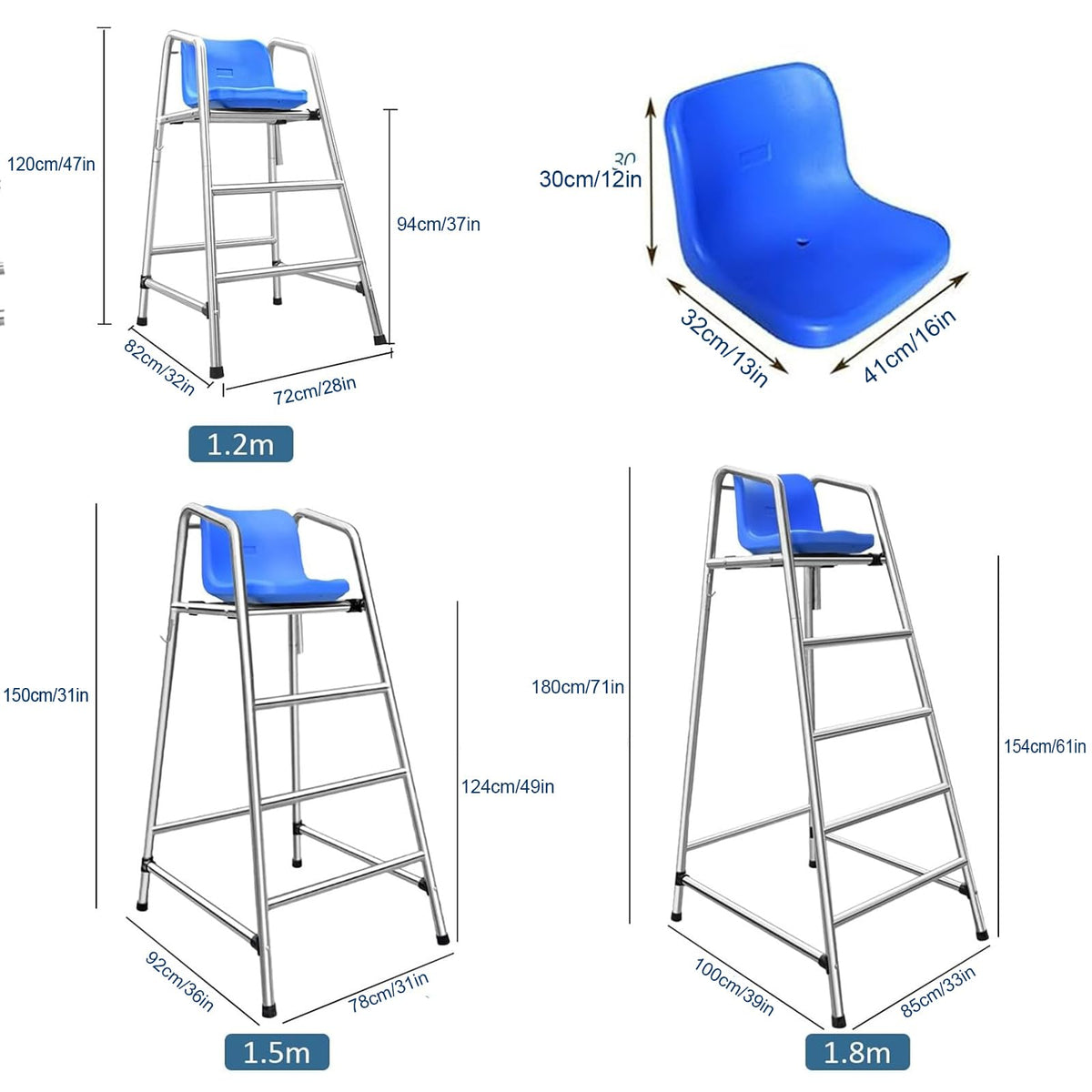 Observation Chair for Lifeguards,Tall Safety Seat for Swimming Pools and Waterparks, Indoor Outdoor Beach/Life Guard Chair, Professional Referee Viewing Stand(150cm/59inch, A)