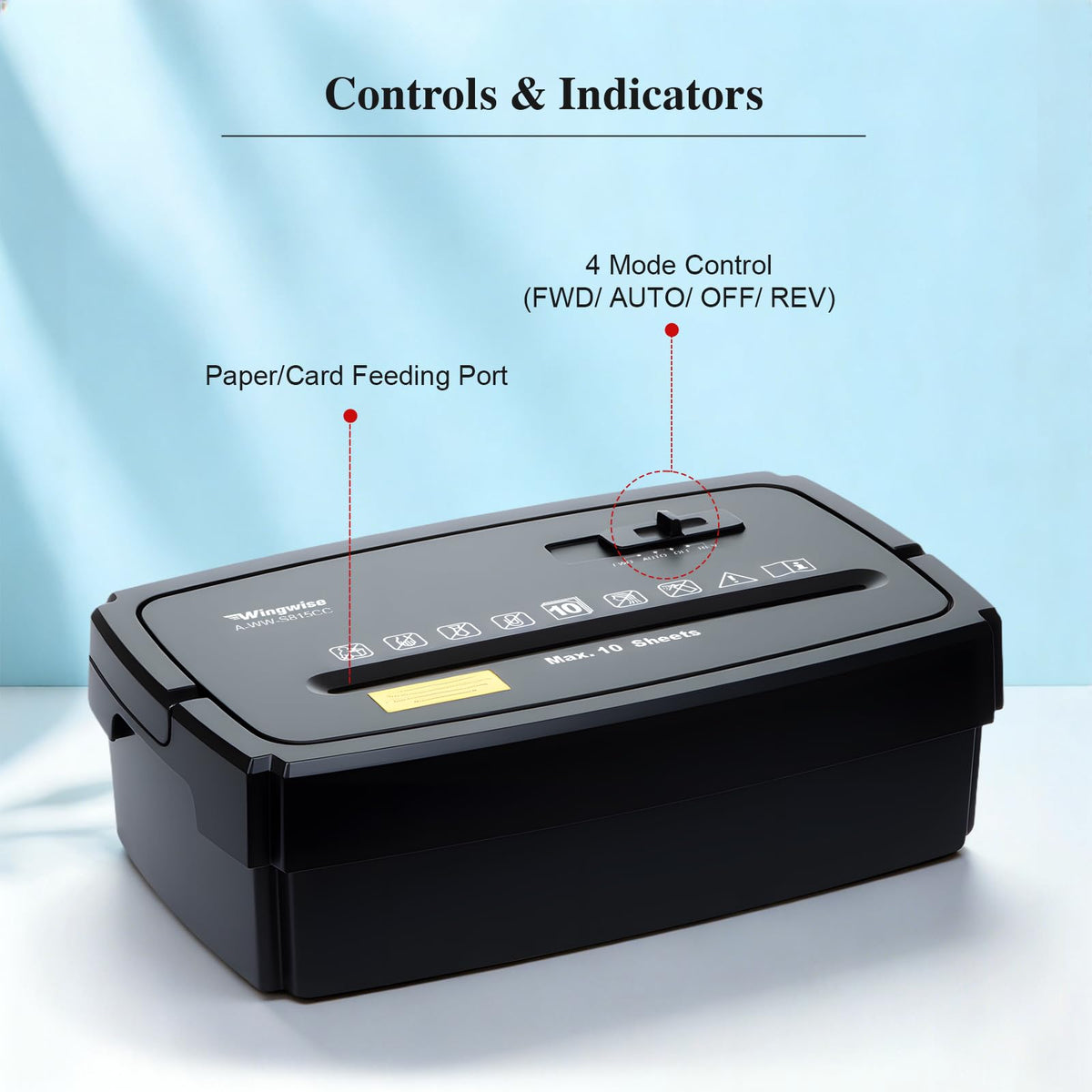 Wingwise Paper Shredder for Home, 15 Sheets Heavy Duty Cross Cut Shredders for Office, P-4, 15 Mins Runtime, 5.8-Gal Bin with Transparent Window, Shreds Credit Cards & CDs, Staples & Paper Clips
