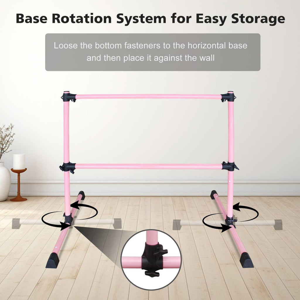 4FT/6FT Height Adjustable Double Ballet Barre, Freestanding Portable Stretching Dance Bar for Home, Heavy Duty Exercise Equipment for Kids & Adults with Anti-Slip Rubber Pads
