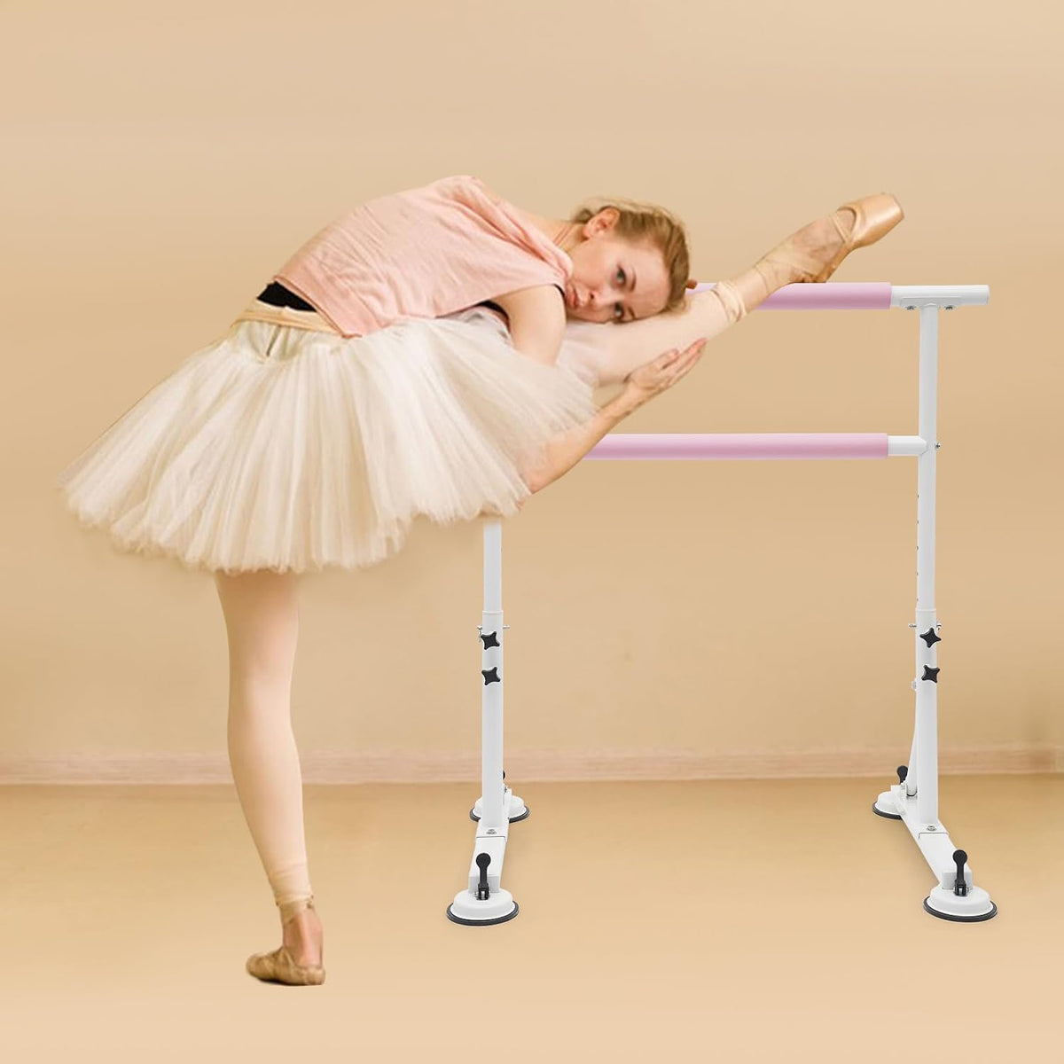 Freestanding Ballet Barre | Height Adjustable Ballet Bar | Double Ballet Stretch Dance Bar | Ballet Stretch Dance Bar for Kids Adult | with Non-Slip Rubber Pads | 33.07-43.31in Adjustable Height
