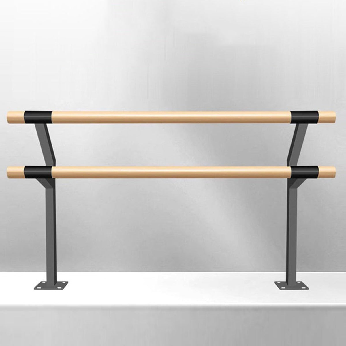 Double Floor Mounted Ballet Barre, Solid Wood Dance Bar with Manganese Steel Core, Heavy Duty Stretching Barre for Home Studio, Ballet Pilates Fitness Training for Kids and Adults