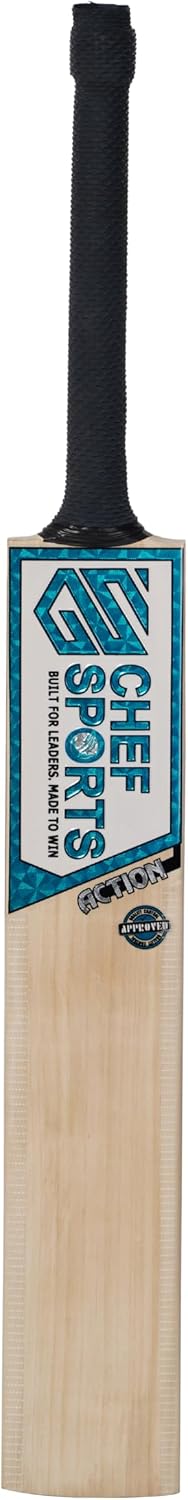 Chef Sports Action Kashmir Willow Cricket Bat Grade 1 | Premium Grade 1 Kashmir Willow | Thick Edges & Big Sweet Spot for Powerful Stroke Play | Balanced Weight for Control & Timing | Season Ball Bat