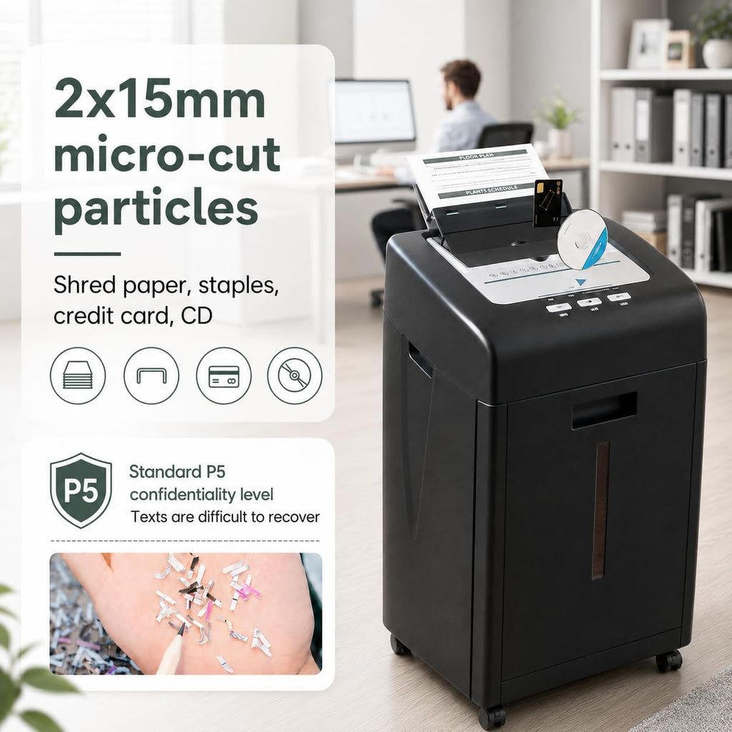 Paper Shredder Heavy Duty 200 Sheet Auto Feed P-5 Micro Cut