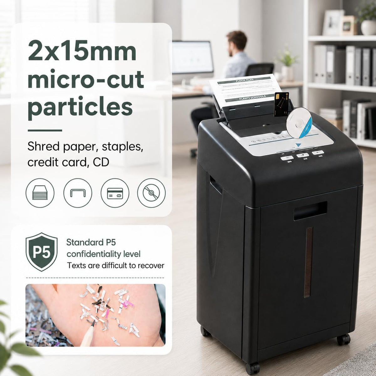 Paper Shredder Heavy Duty 200 Sheet Auto Feed P-5 Micro Cut