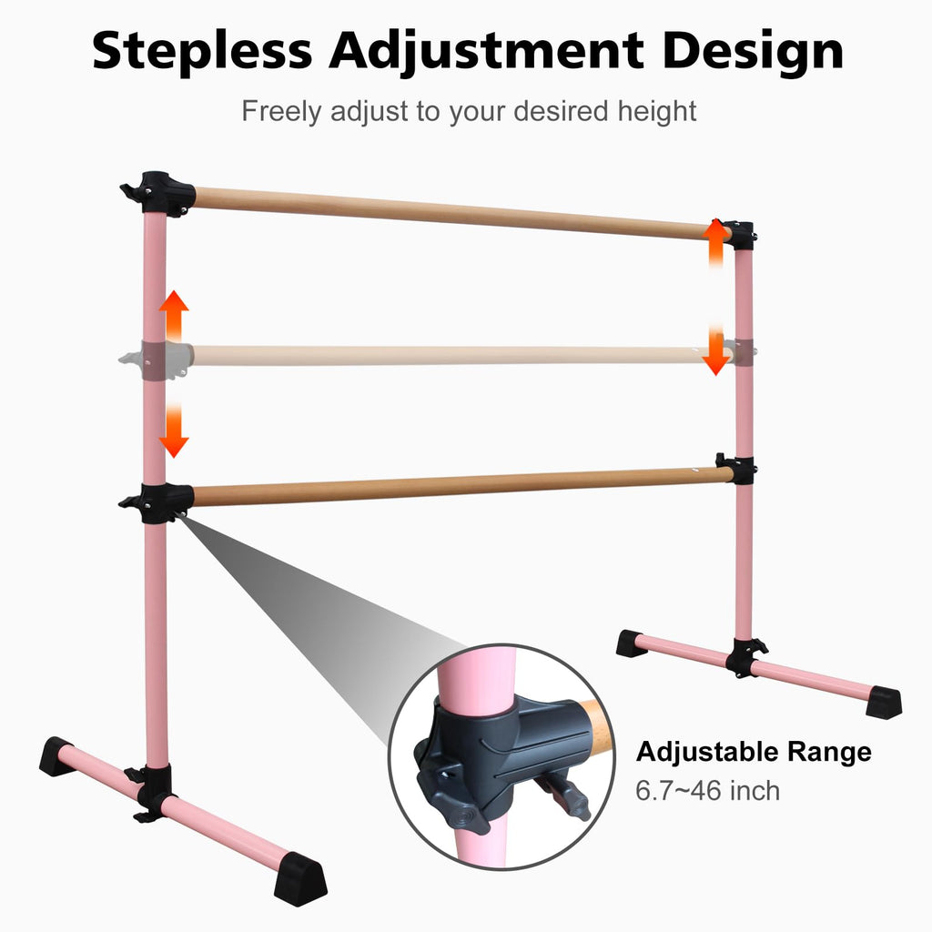 4FT/6FT Height Adjustable Double Ballet Barre, Freestanding Portable Stretching Dance Bar for Home, Heavy Duty Exercise Equipment for Kids & Adults with Anti-Slip Rubber Pads