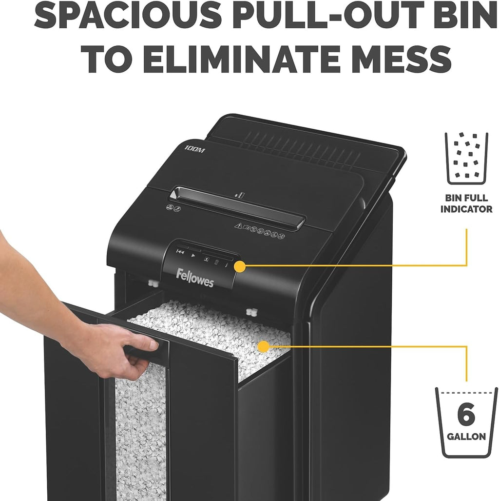 Fellowes AutoMax Micro-Cut 100M Commercial Office Auto Feed 2-in-1 Paper Shredder with 100-Sheet Capacity, Black