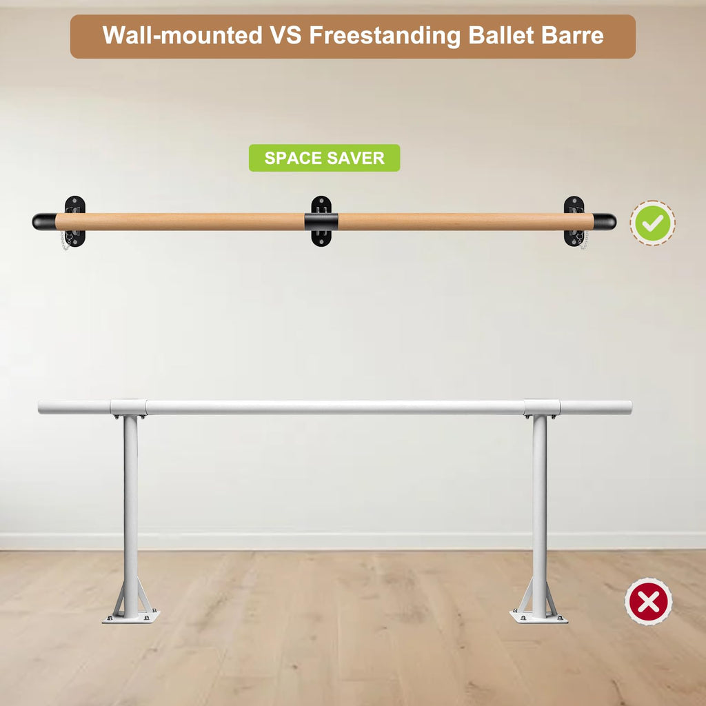 Dolibest Space Saver, Ballet Barre, Wall Mounted Traditional Wood Ballet Barre System Stretch/Dance for Home Barre Workout Equipment, Height Adjustable, for Kids and Adults