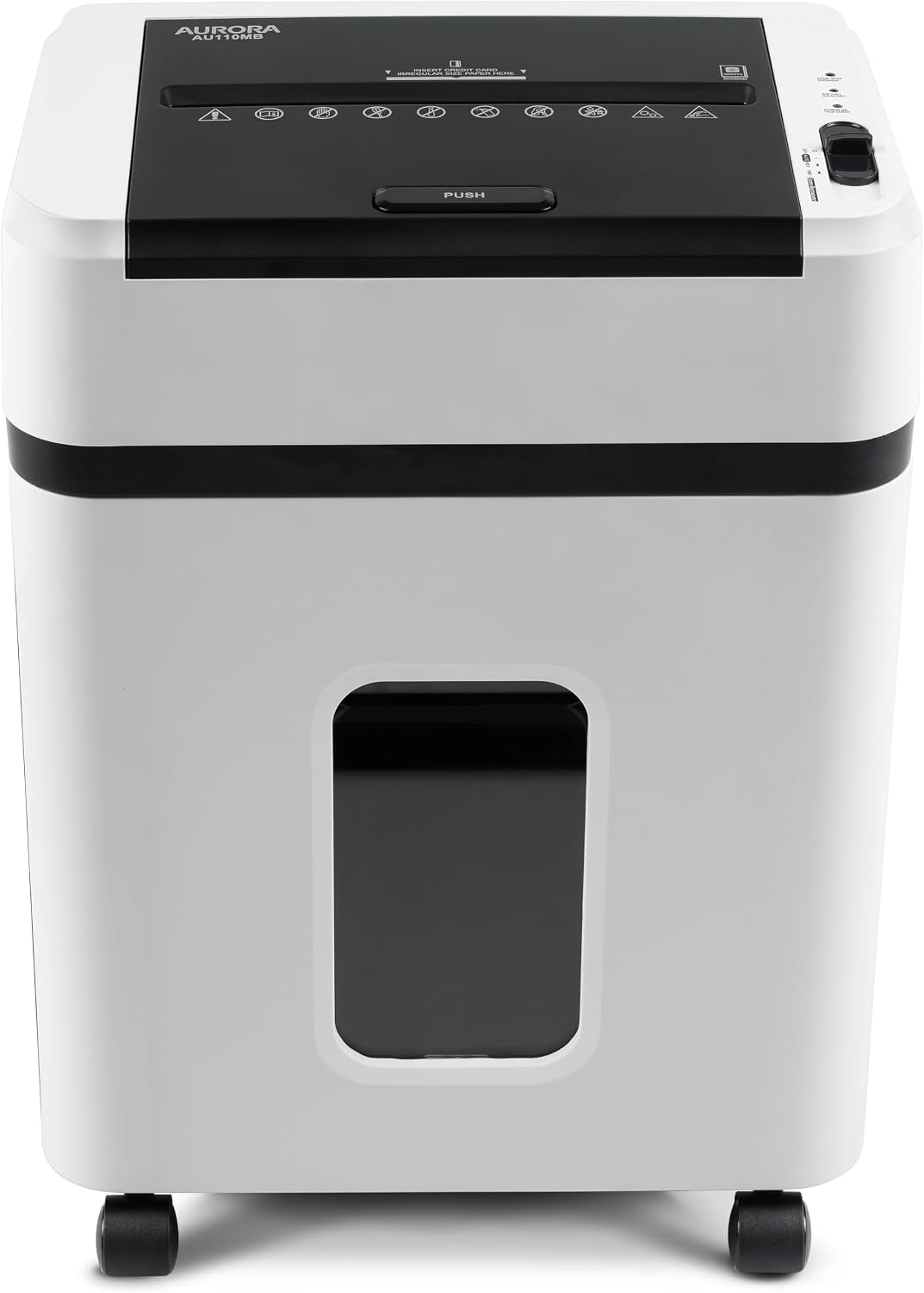 Aurora High Security AU110MB 110-Sheet Auto Feed Micro-Cut Paper and Credit Card Shredder with 4 Gallon Pullout Basket / 30 Minutes/Security Level P-4 (White/Black)