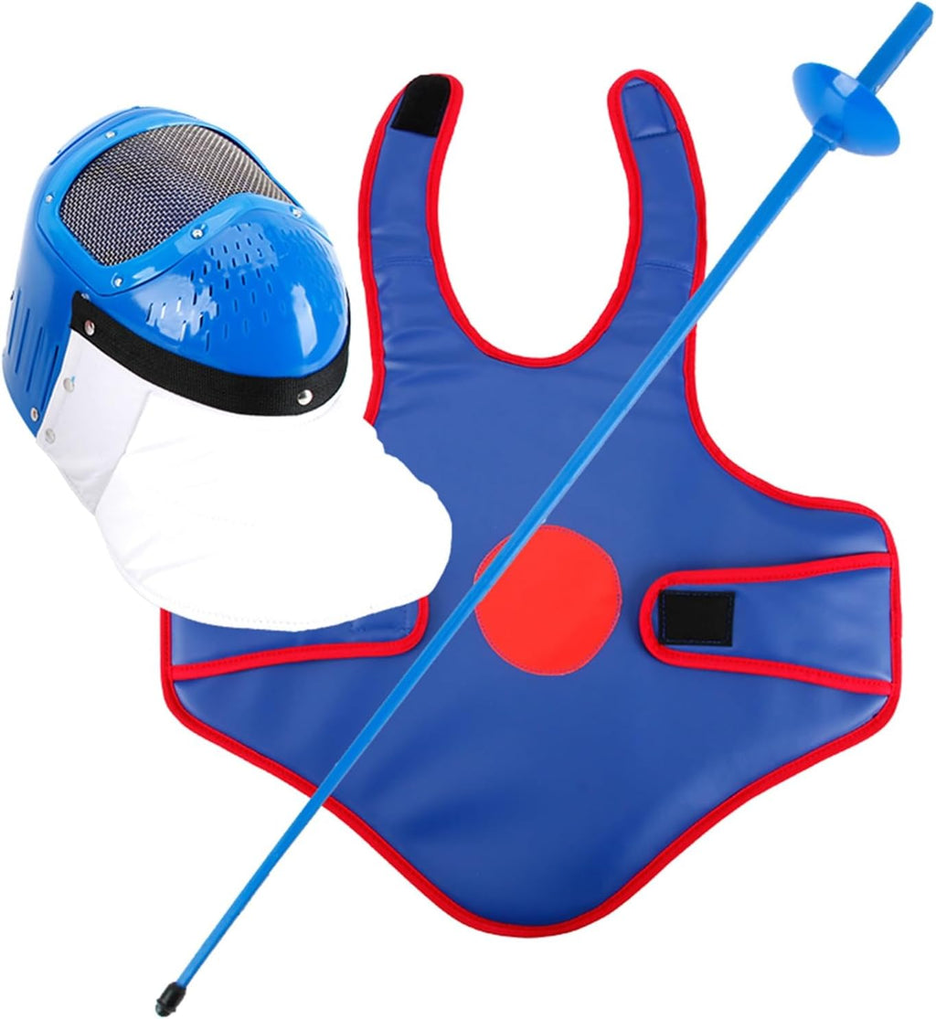 Fencing Practice Sword Kit, Children's Training Equipment, Protective Vest, Protective Mask, 38.6" Plastic Fencing Foil with Sound(Blue)