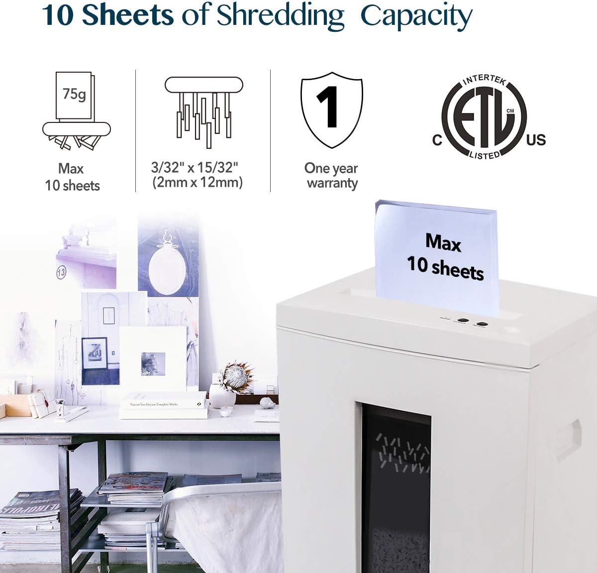 WOLVERINE SD9112 P5 Micro Cut Paper Shredder,10 Sheet,60Min,6 Gal, White