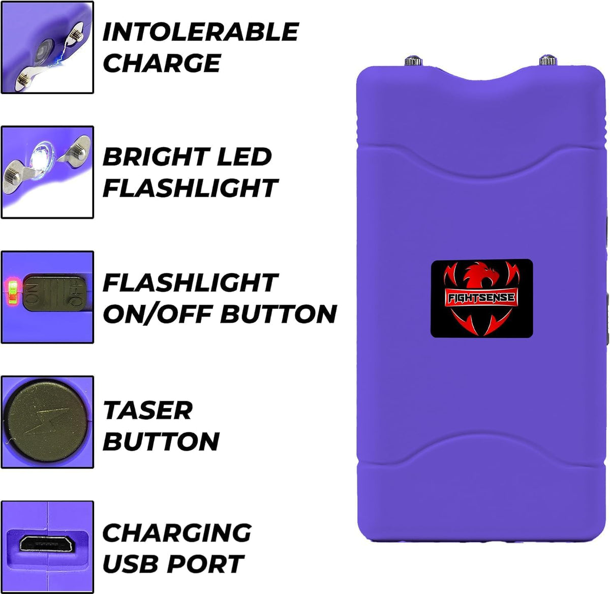 FIGHTSENSE (12 pcs) Wholesale Bulk Stun Gun Flashlight for Men and Women self Defense Device, Rechargeable Stun Gun, Nylon Holstersâ¦