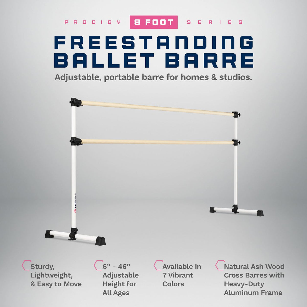 VITA Barre Portable Freestanding Double Ballet Barre, Prodigy, Wood | Adjustable Height, USA Made, Home or Gym Exercise Equipment for Kids & Adults | Dance, Fitness, Pilates