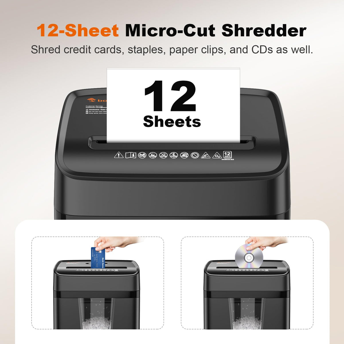 Bonsaii 120-Sheet Autofeed Micro-Cut 30-Min Run Heavy Duty Paper Shredder
