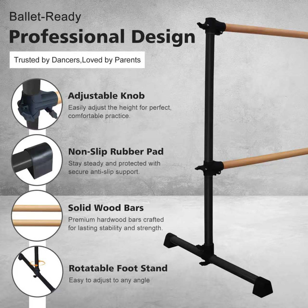 4FT/6FT Height Adjustable Double Ballet Barre, Freestanding Portable Stretching Dance Bar for Home, Heavy Duty Exercise Equipment for Kids & Adults with Anti-Slip Rubber Pads