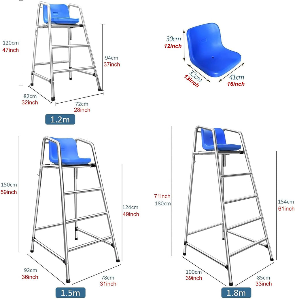 Swimming Pool Stainless Steel Safety Equipment Lifeguard Chairs, 2/3/4-Step Portable Observation Lifeguard Chair Lightweight Stable Perfect for Supervision, Instruction Swim Competition,120cm
