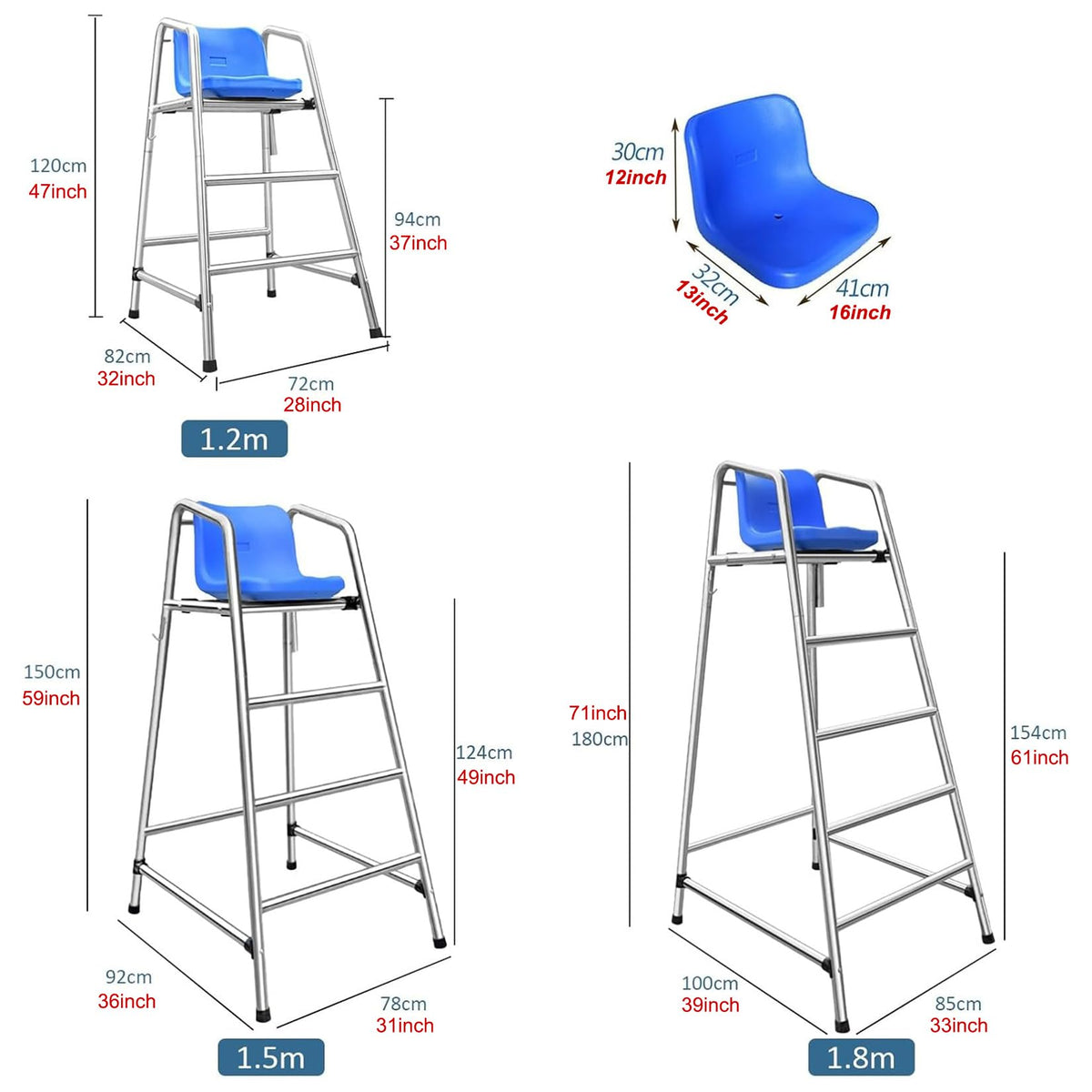 Swimming Pool Stainless Steel Safety Equipment Lifeguard Chairs, 2/3/4-Step Portable Observation Lifeguard Chair Lightweight Stable Perfect for Supervision, Instruction Swim Competition,120cm