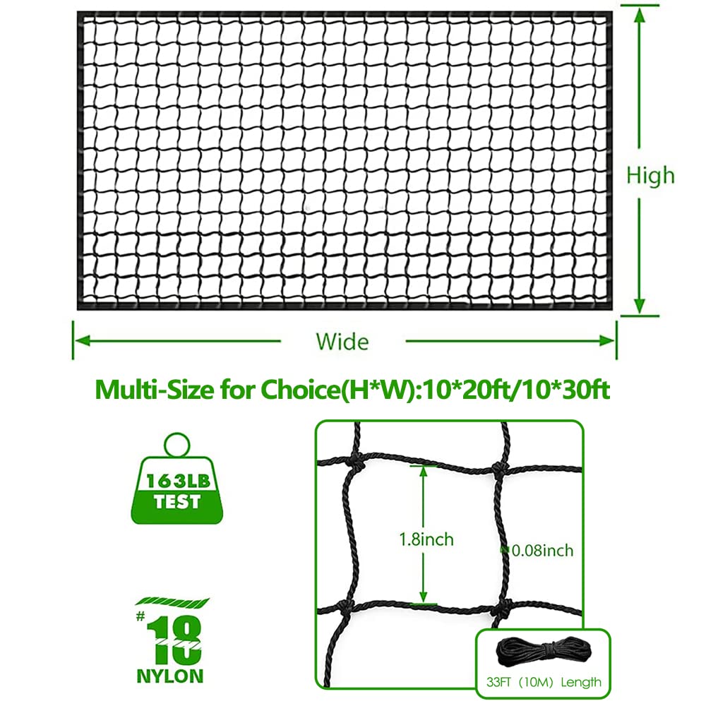 Baseball Softball Backstop Nets, Heavy Duty Sports Netting Barrier #18 Baseball Netting 10'x10'/10'x20'/15'x15'â¦