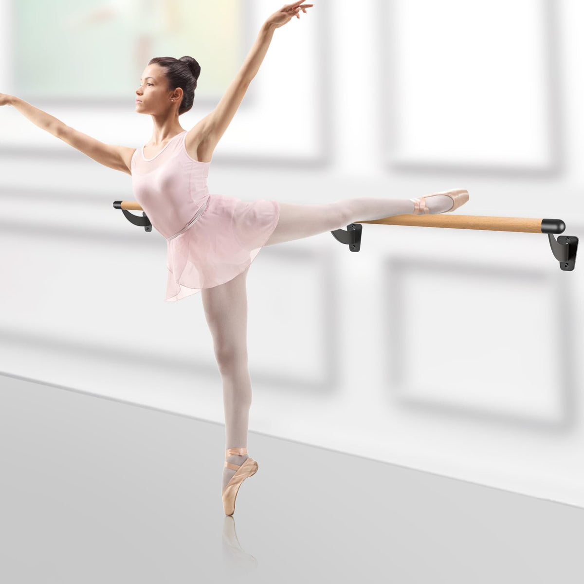 SELEWARE 4-12 FT Wood Ballet Barre Wall Mount Ballet Bar Dance Bar for Home