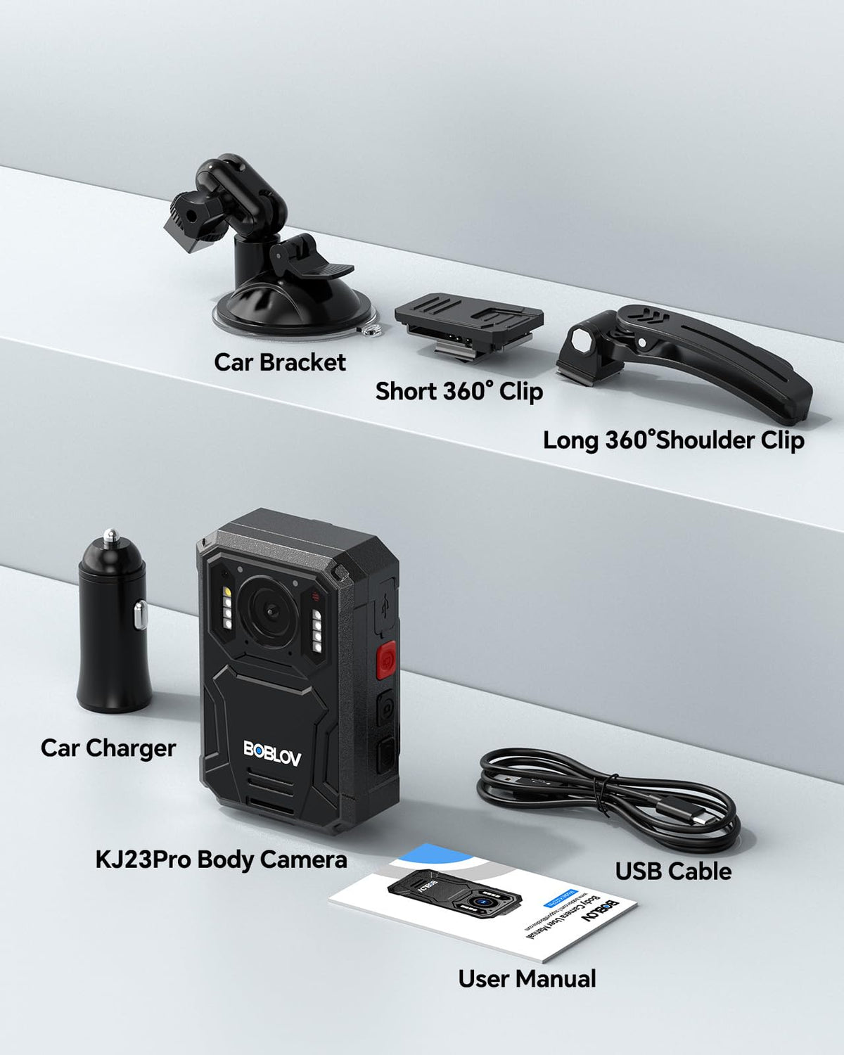 BOBLOV KJ23Pro 2K 128GB Body Worn Camera with Night Vision, 4000mAh Battery