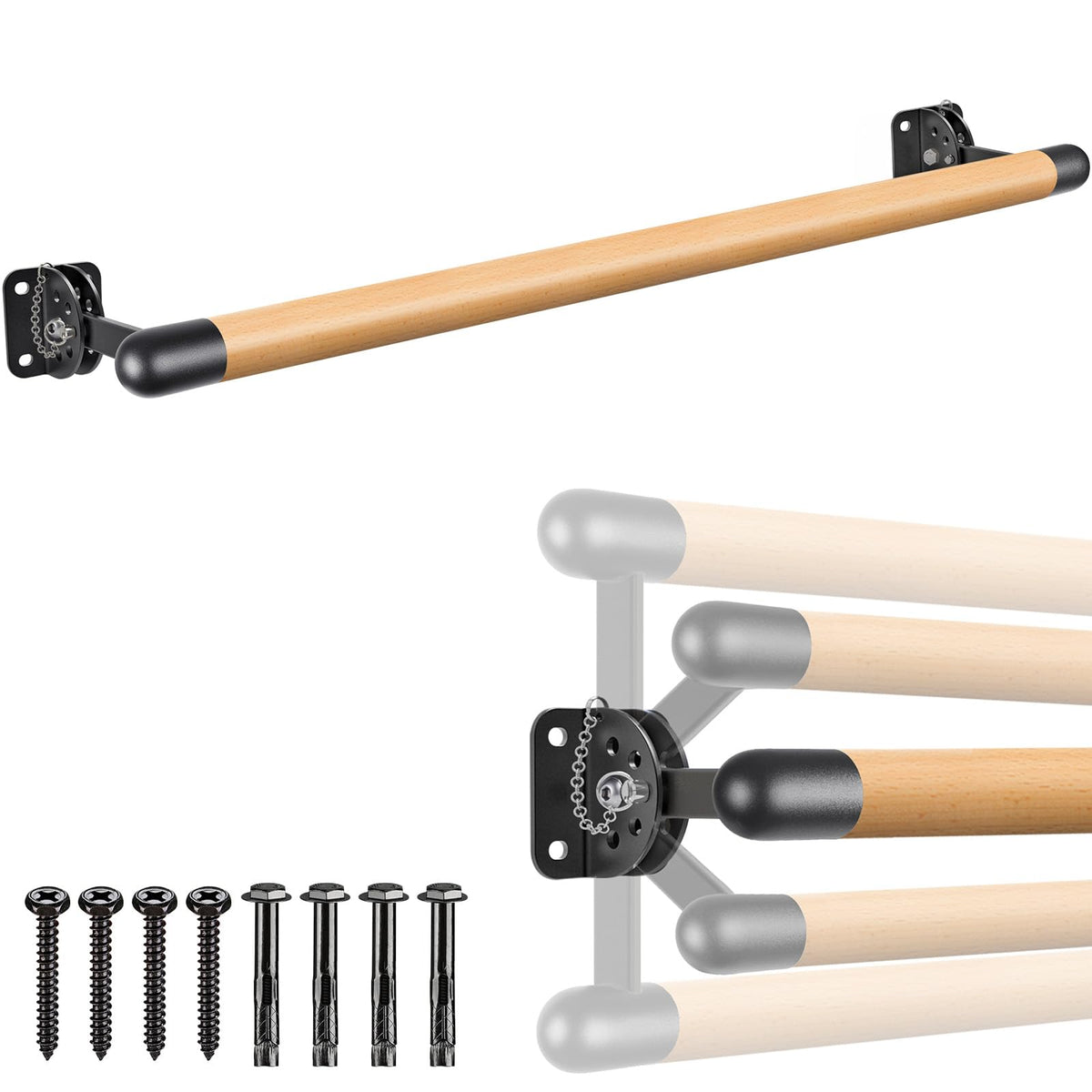 Dolibest Space Saver, Ballet Barre, Wall Mounted Traditional Wood Ballet Barre System Stretch/Dance for Home Barre Workout Equipment, Height Adjustable, for Kids and Adults