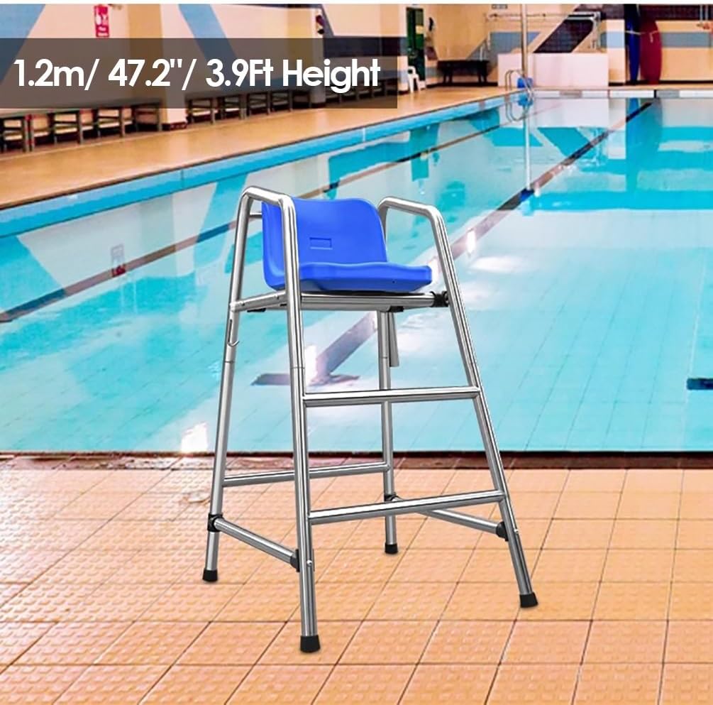 High Stainless Steel Lifeguard Chair for Pools Patio Lake Beach, Tennis Volleyball Referee Chair Stand, Outdoor Extra Tall Life Guard Deck Chairs/Bar Stool w/Comfortable Seat(120cm/47.2in/3.9ft high)