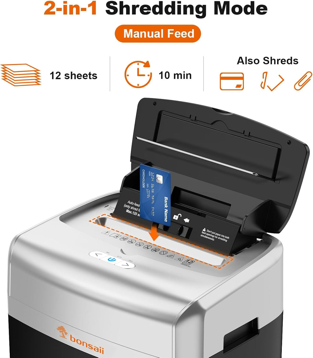 Bonsaii 120-Sheet Autofeed Micro-Cut 30-Min Run Heavy Duty Paper Shredder
