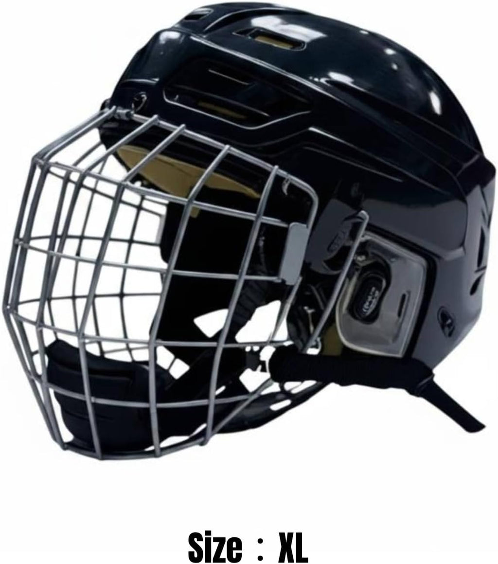 Baoblaze Ice Hockey Helmet with Cage Helmet Hockey Headgear Face Cage PP Hard Case and EVA Cushioning Smooth Glossy Surface and Ports Suitable for Training Matches