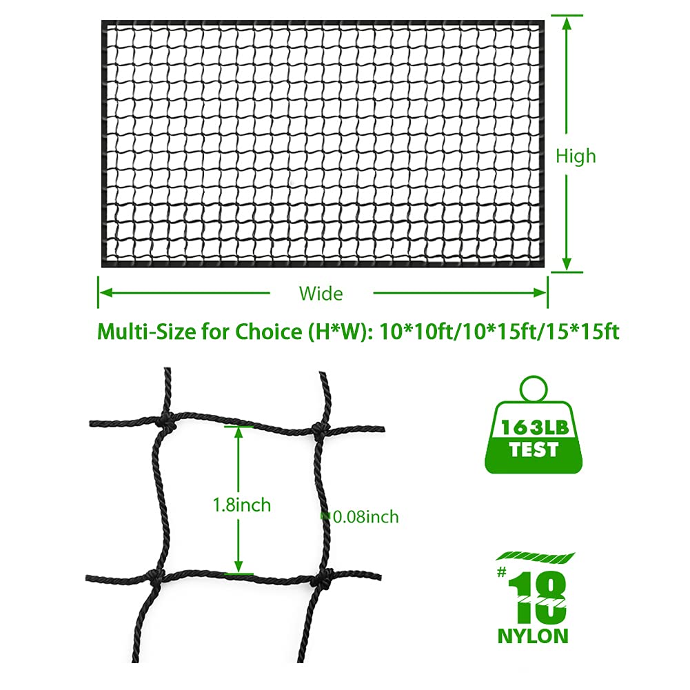 Baseball Softball Backstop Nets, Heavy Duty Sports Netting Barrier #18 Baseball Netting 10'x10'/10'x20'/15'x15'â¦