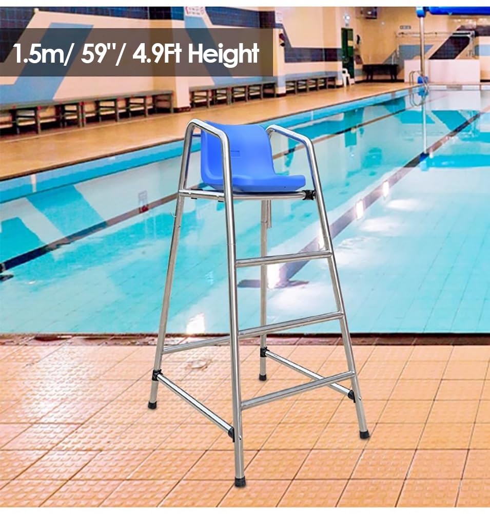 High Stainless Steel Lifeguard Chair for Pools Patio Lake Beach, Tennis Volleyball Referee Chair Stand, Outdoor Extra Tall Life Guard Deck Chairs/Bar Stool w/Comfortable Seat(120cm/47.2in/3.9ft high)