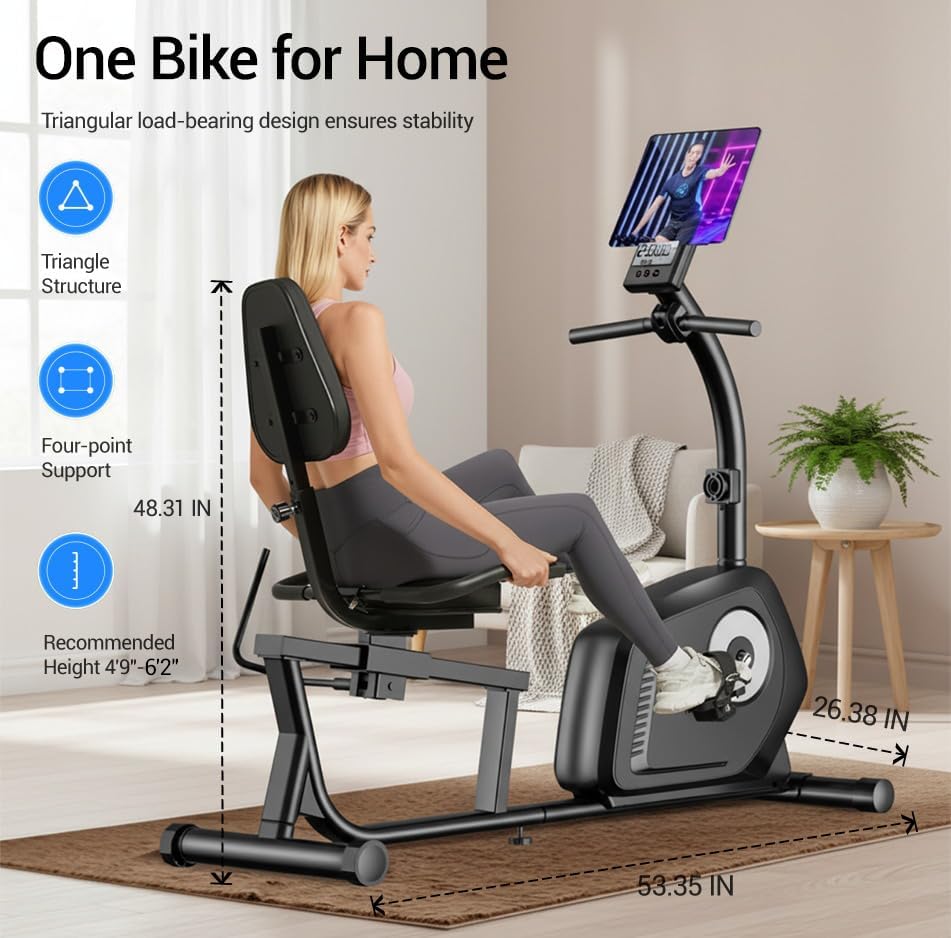 Recumbent Exercise Bike, Magnetic Stationary Bike for Home, Adjustable Seat