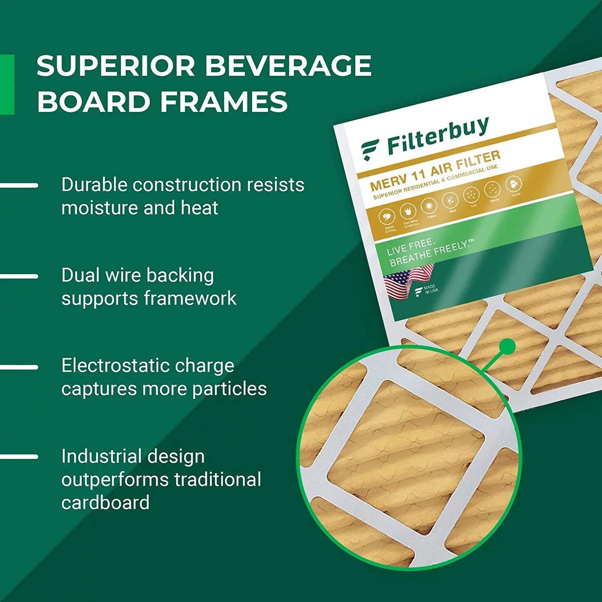 Filterbuy 16x25x5 MERV 11 Pleated HVAC AC Furnace Air Filters for Honeywell Return Grille (4-Pack)