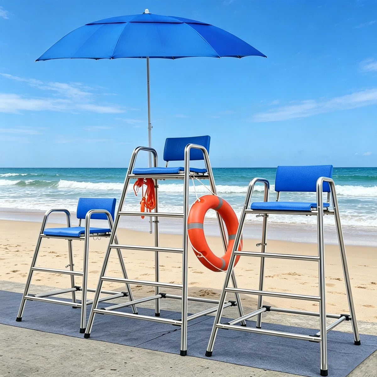Commercial Lifeguard Stand - Heavy-Duty 304 Stainless Steel Frame with Ladders, for Poolside, Beach Clubs & Community Swimming Centers(74.8in/1.9m/6.2ft)