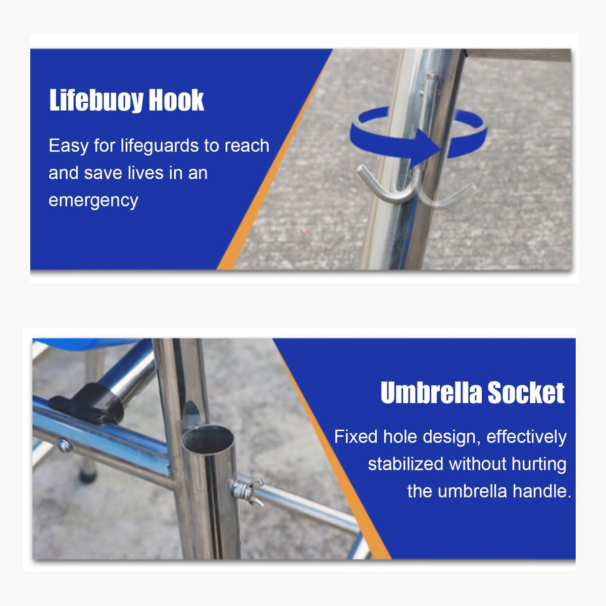 Detachable Stainless Steel Lifeguard Chair with Parasol - 70.8" Outdoor Observation Seat for Pools, Beaches, Waterparks & Referee Stand - Durable, Weather-Resistant Design,180cm (70.8")