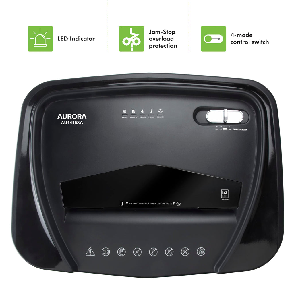 Aurora Anti-Jam 16-Sheet Crosscut Paper/CD and Credit Card Shredder/ 5-Gallon pullout Basket 30 Minutes Continuous Run Time