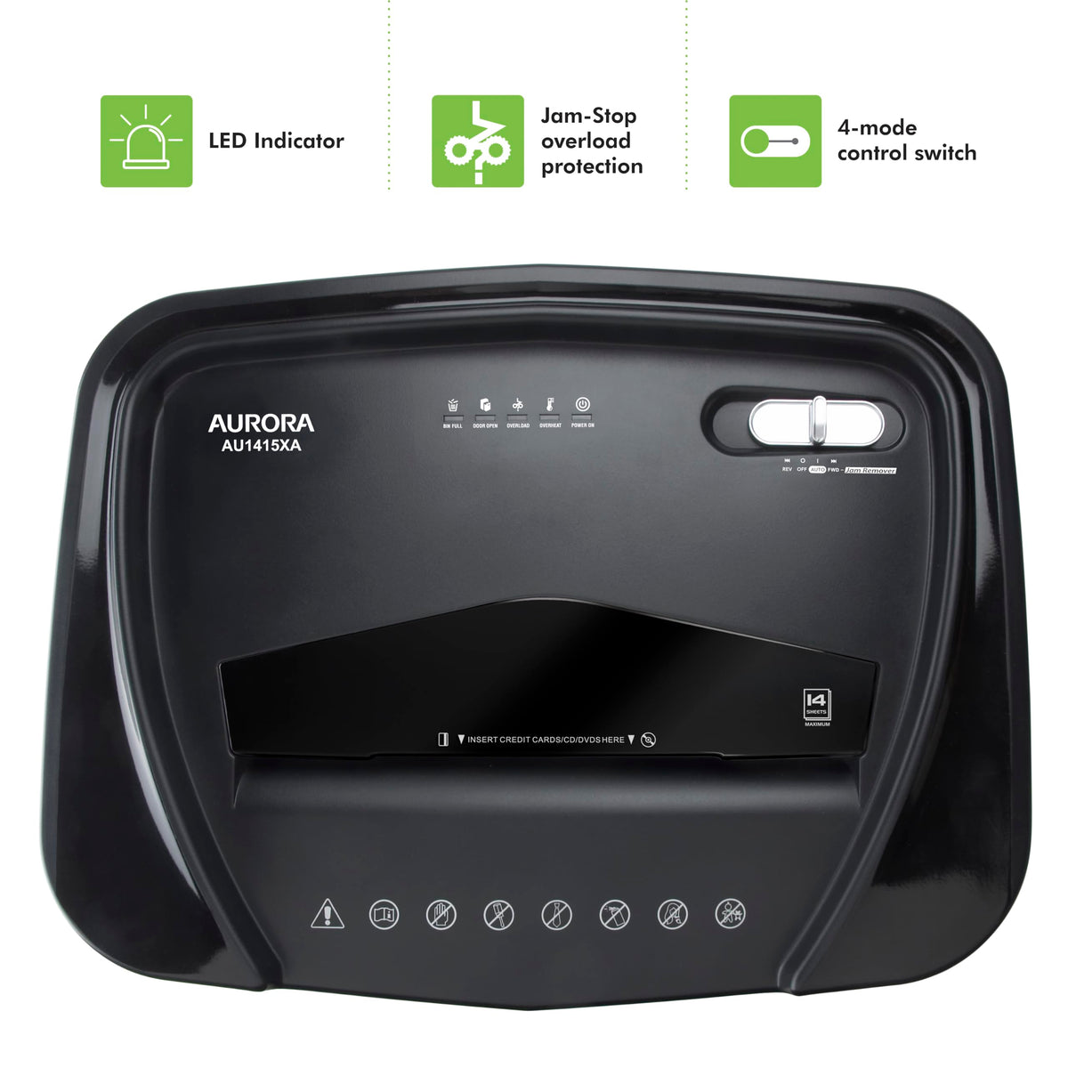 Aurora Anti-Jam 16-Sheet Crosscut Paper/CD and Credit Card Shredder/ 5-Gallon pullout Basket 30 Minutes Continuous Run Time