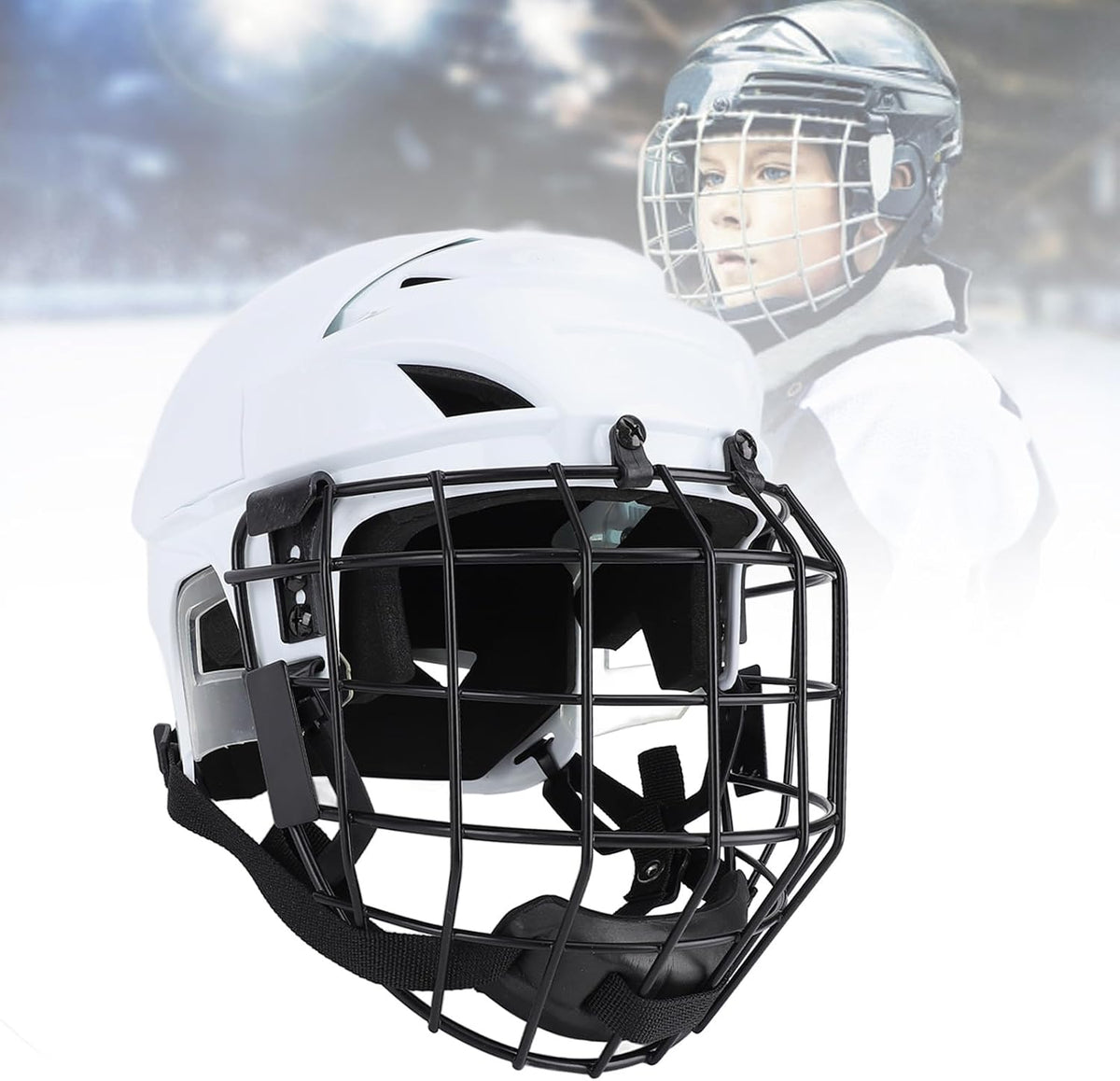Hockey Helmet Combo with Face Mask Cage, Youth Hockey Goalie Face Mask, Comfortable to Fit The Face, Youth Ice Hockey Protective Gear for Roller Hockey Sports, Young Athletes (M)