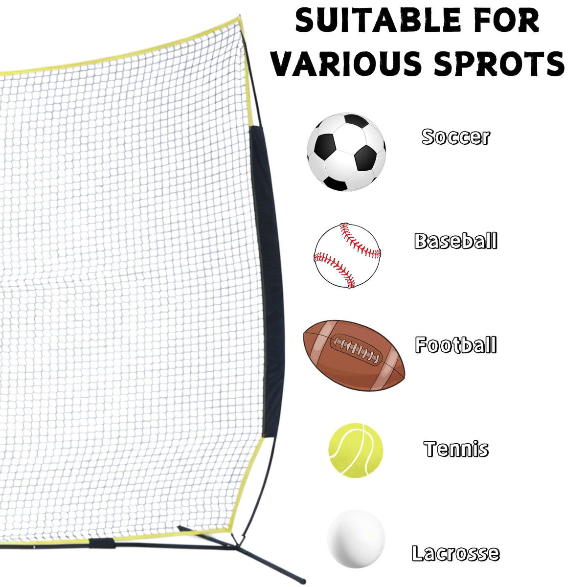 16x10FT Barricade Backstop Net â Heavy Duty All-Ball Sports Barrier Netting, Portable Lacrosse Backstop Net with Carry Bag