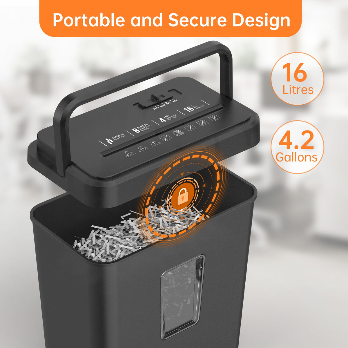 Locksworth 16-Sheet Cross Cut Paper Shredder, 6 Gallon Heavy Duty Commercial Shredder for Home Office, P-4 High Security Shredders for Paper/CD/Credit Card/Staple/Clip, 60 Mins Continuous Running