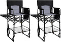 2 Pack Tall Directors Chair 30.7" Seat Height, Heavy Duty Folding Makeup Artist Chair with Side Table, Cup Holder & Storage Pocket, Portable High Camping Bar Stool Supports 400lbs, Black/Grey