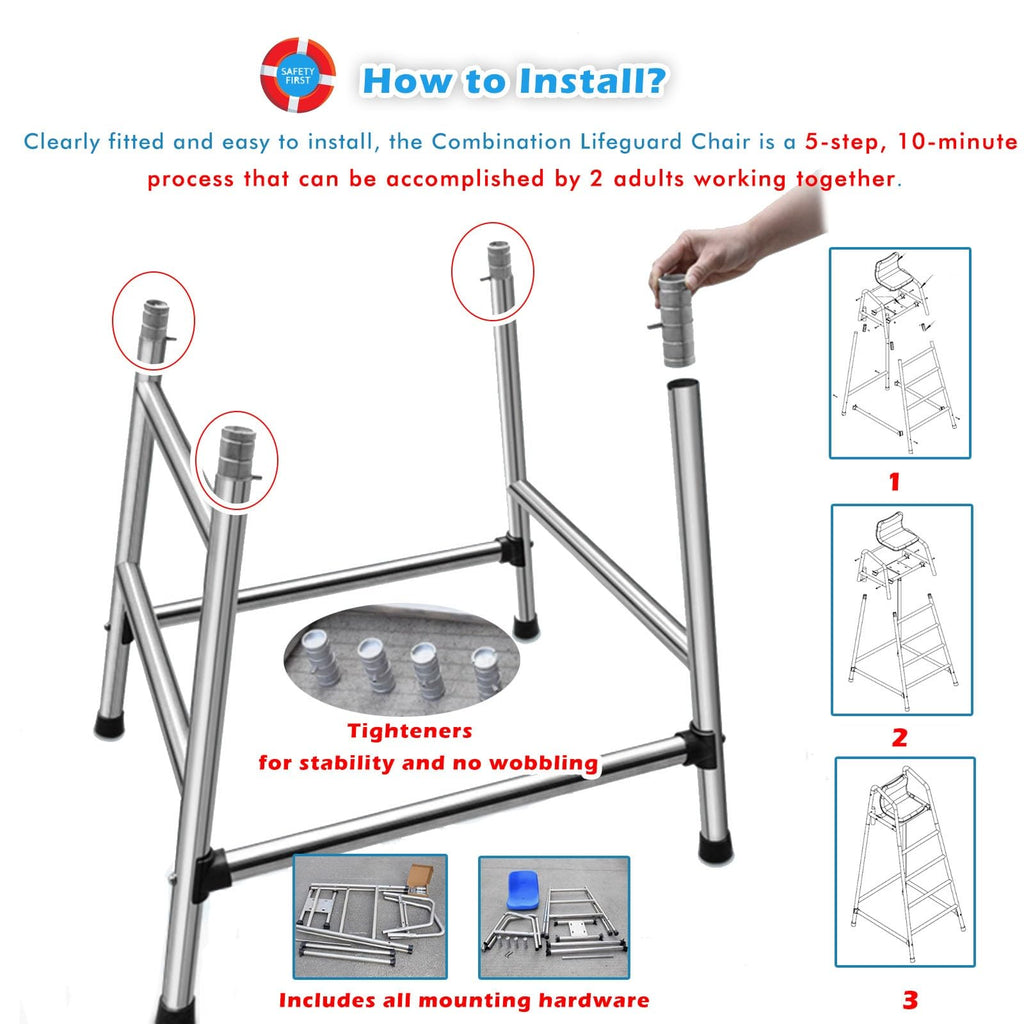Tall Lifeguard/ Deck Chairs Outdoor, 47' '60'' 71'' High Fade-Resistant Stainless Steel Elevated Life Guard Chair - Loads 330kg, Referee Ladder Stool, Lifesaving Observation Chairs(H-180cm/70in/5.9ft)