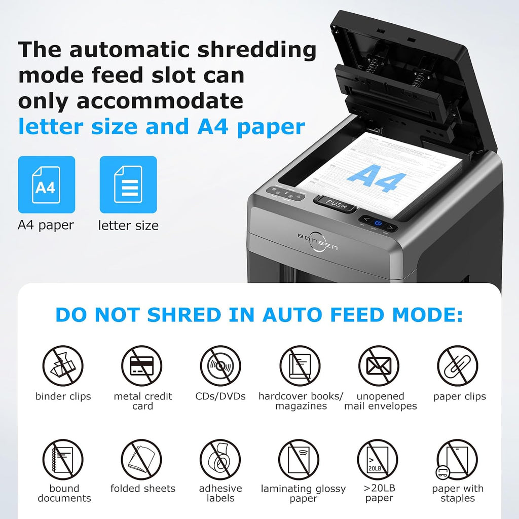 BONSEN 300-Sheet Auto Feed Micro Cut Heavy Duty Paper Shredder for Office