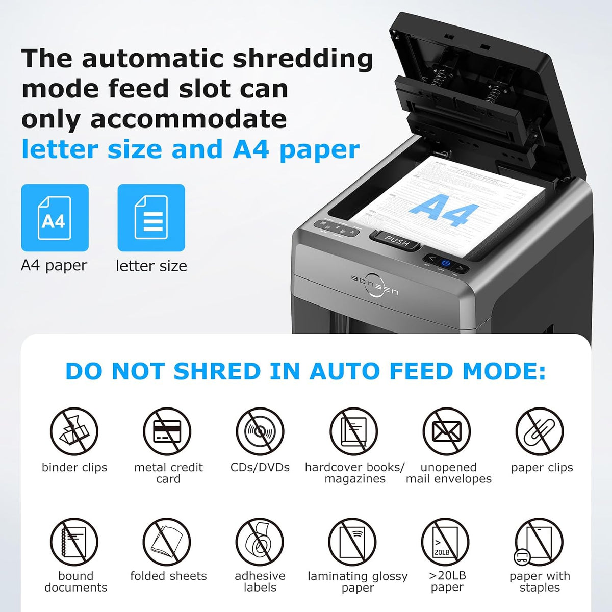 BONSEN 300-Sheet Auto Feed Micro Cut Heavy Duty Paper Shredder for Office