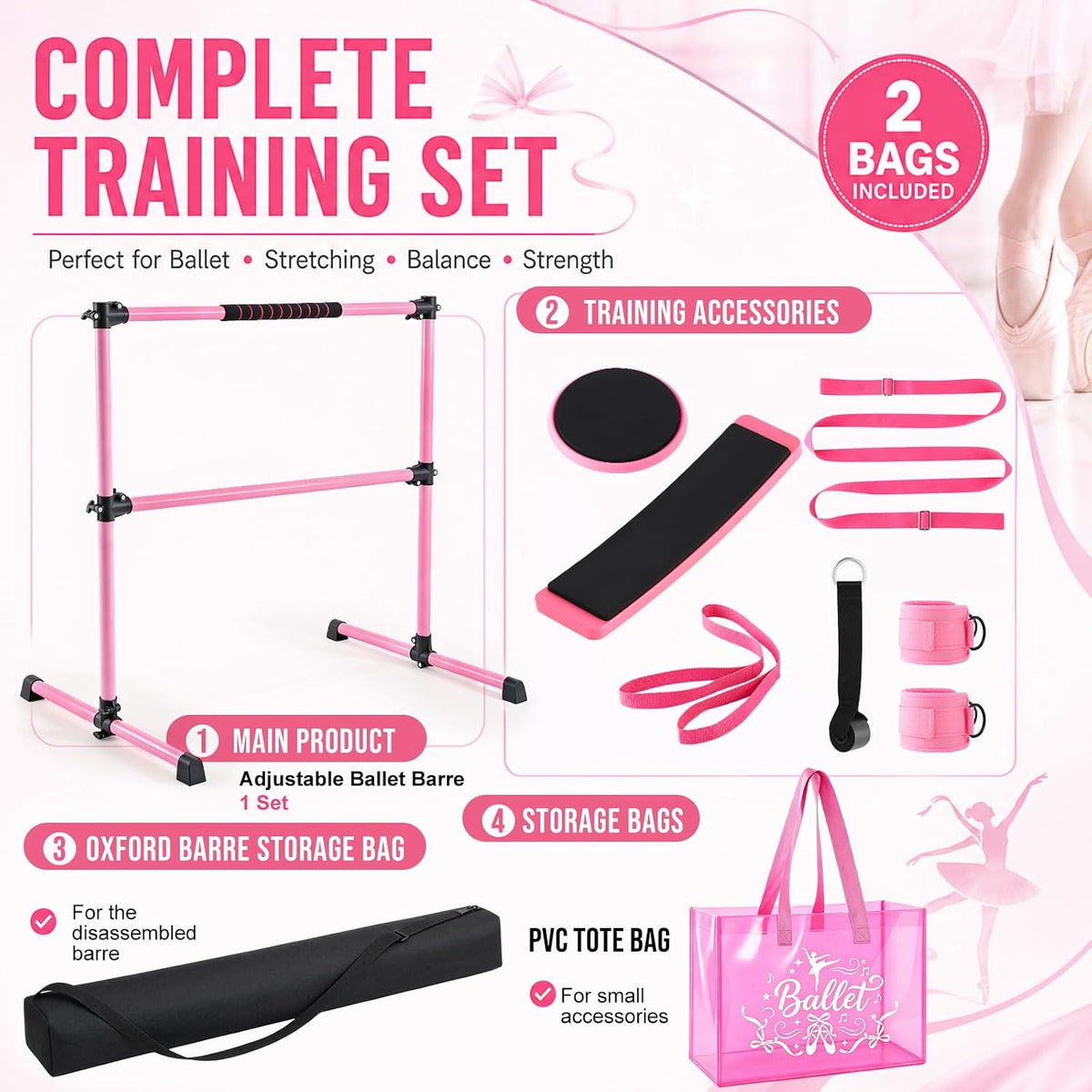 10pcs Ballet Barre Set, Height Adjustable Freestanding Dance Barre