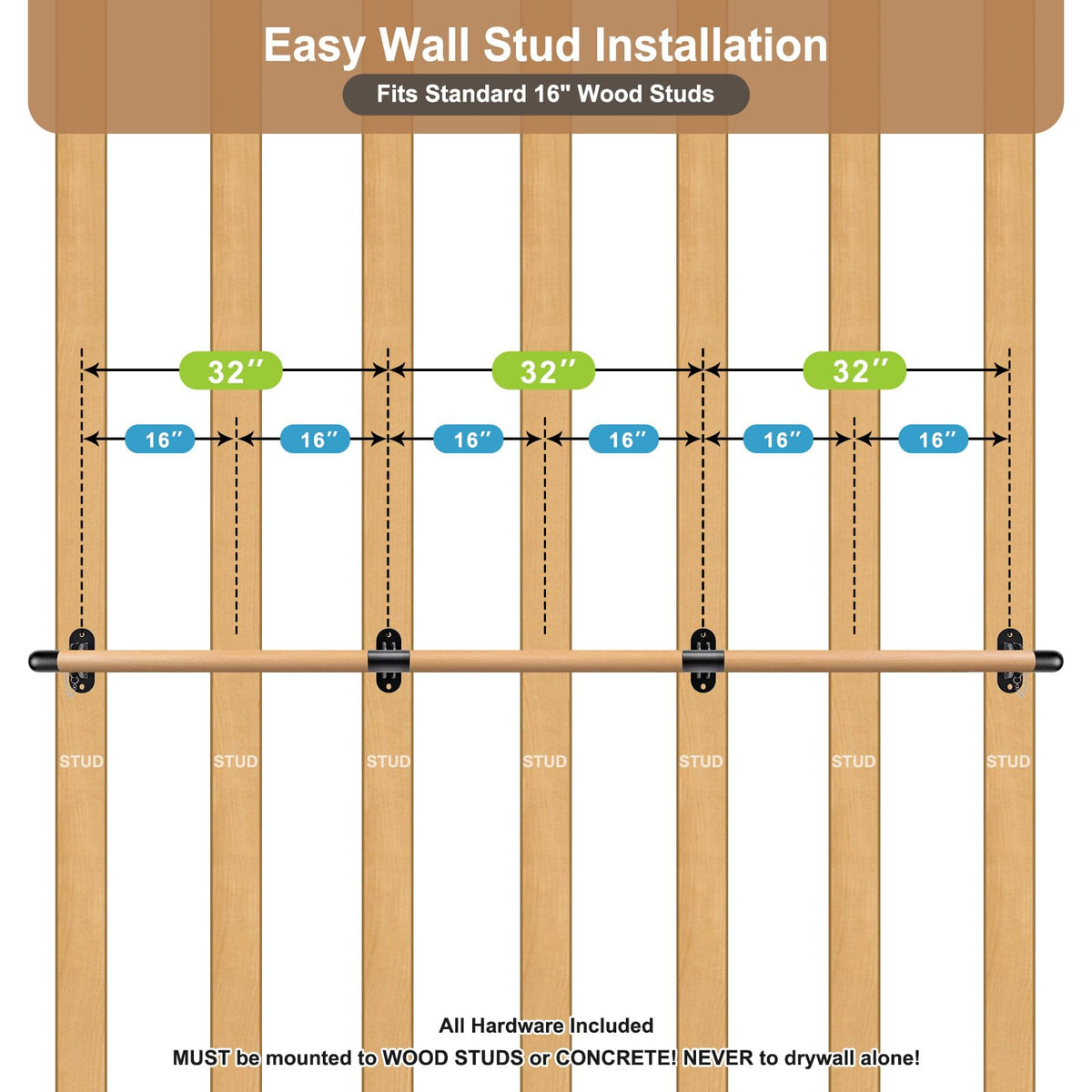 Dolibest Space Saver, Ballet Barre, Wall Mounted Traditional Wood Ballet Barre System Stretch/Dance for Home Barre Workout Equipment, Height Adjustable, for Kids and Adults
