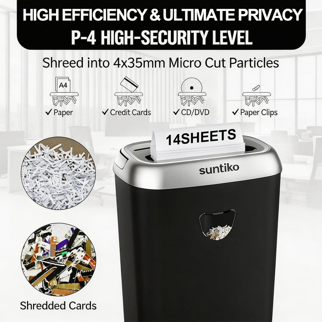 Suntiko Home Office Heavy Duty Cross Cut 14-Sheet Paper Shredder