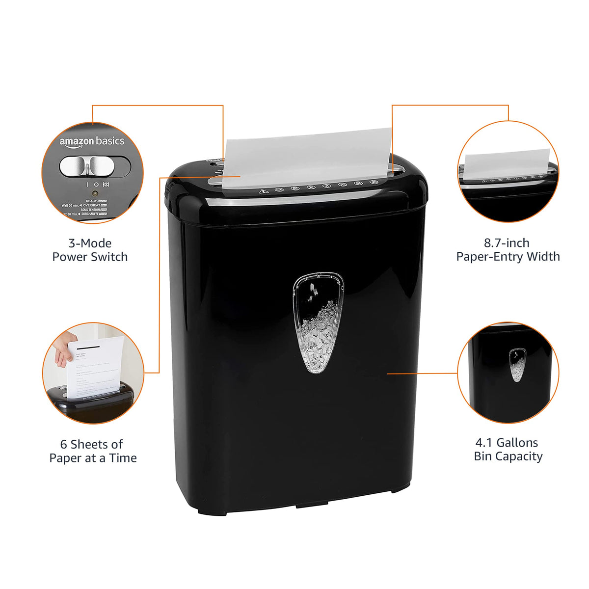 Amazon Basics 150-Sheet Autofeed Micro-Cut Paper and Credit Card Shredder, High Security Level P-4 with 8.5-Gallon Bin, 60-Minute Continuous Run Time, Black