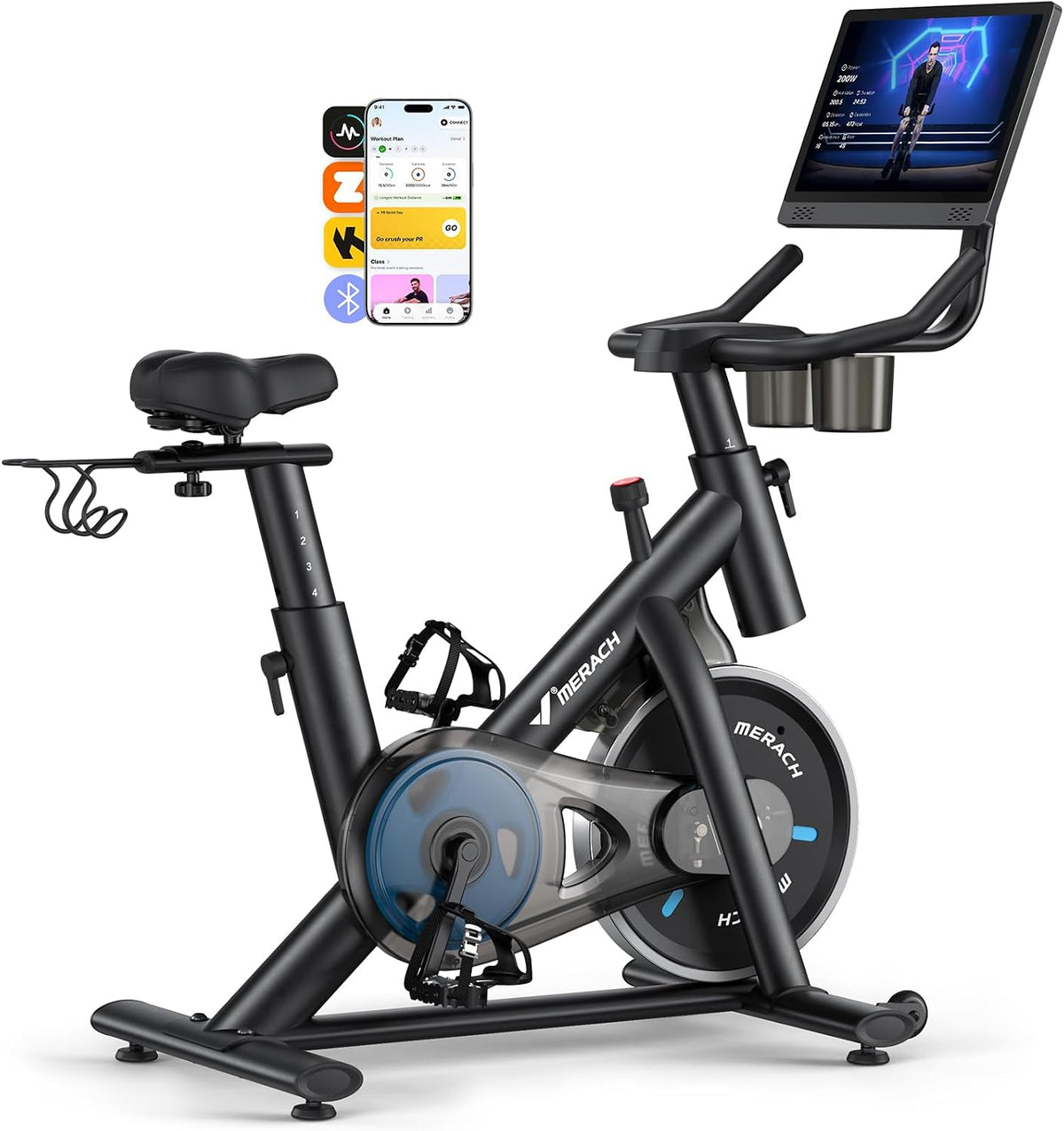 MERACH Exercise Bike with Screen, Rotatable HD Display, Magnetic Resistance