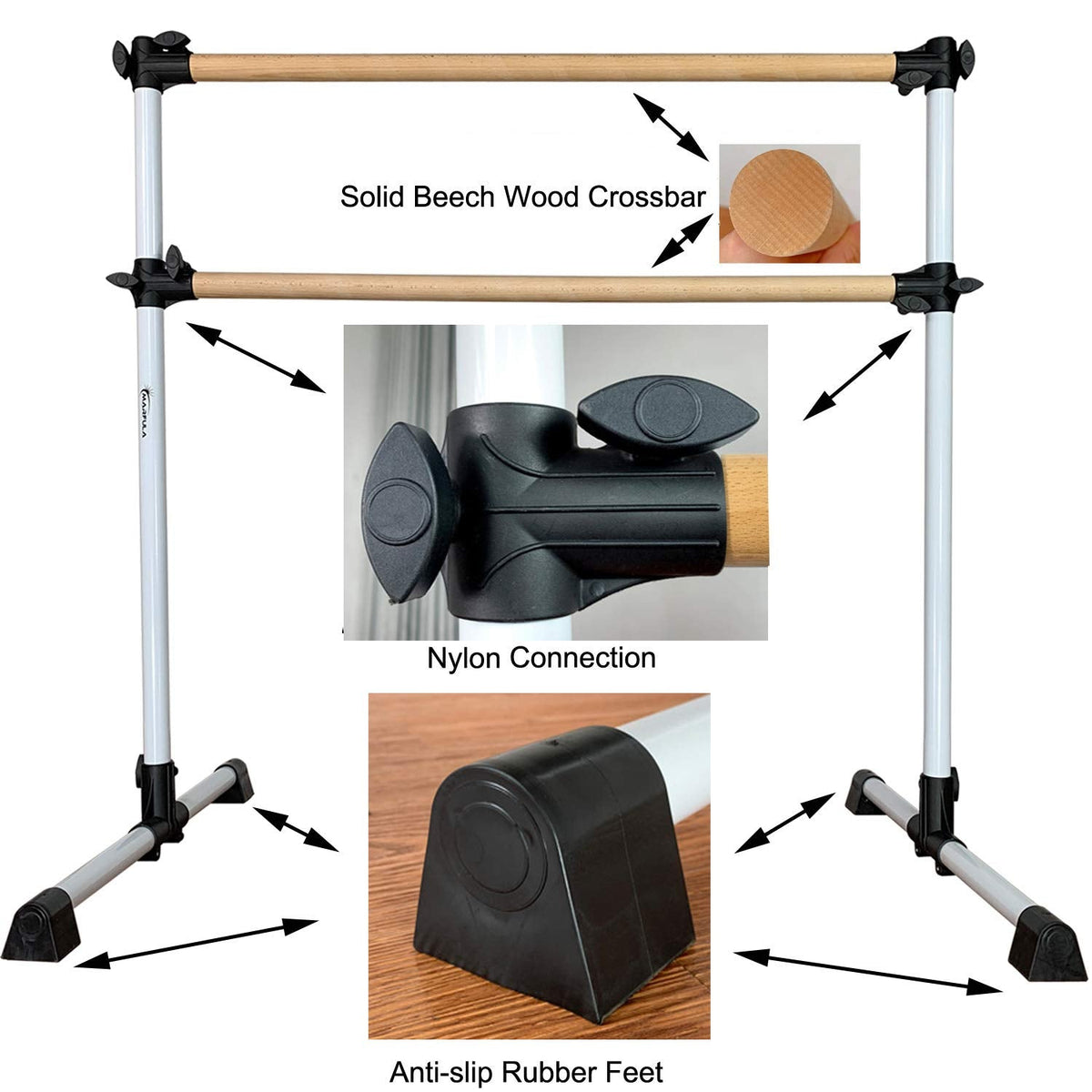 MARFULA 4Ft Portable Wood Ballet Barre Ballet Bar Dance Bar with Carry Bag