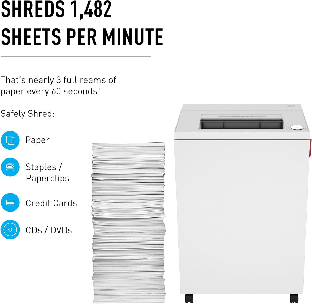 Ideal 4003 Strip Cut Centralized Office Paper Shredder Heavy Duty, Continuous Operation, Shreds 43-45 Sheet Capacity, P-2 Security