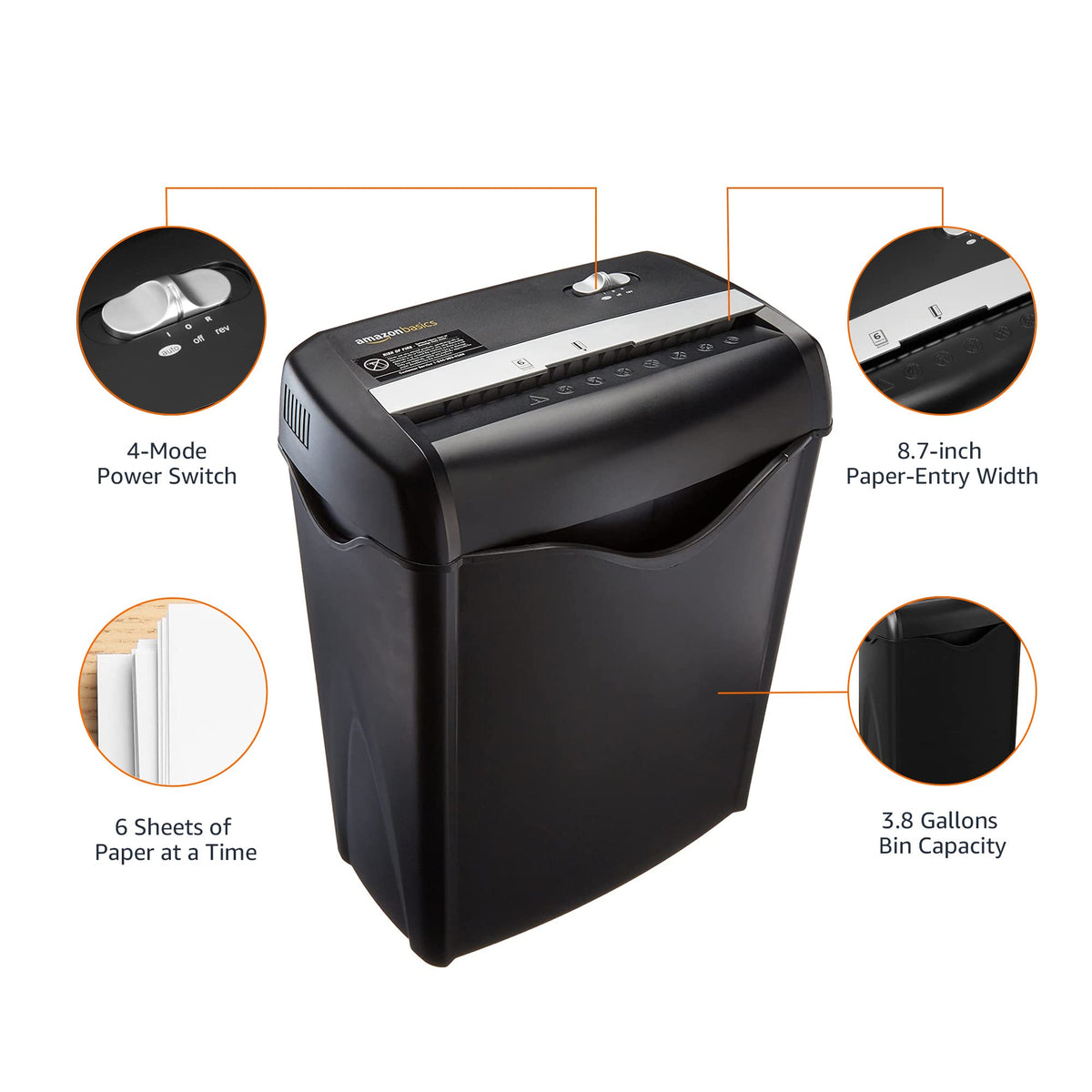 Amazon Basics 18 Sheet Cross Cut Paper, CD, and Credit Card Shredder with 6 Gallon Bin, 30 Minutes Continuous Run Time, Black